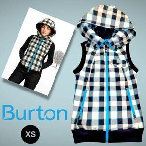 ❄️Burton Woman’s XS Blue Winter Dry Ride Full Zip Plaid Hooded Vest | Snow | ⛷️